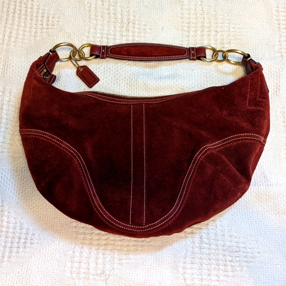 Coach Burgundy Suede Hobo Shoulder Bag